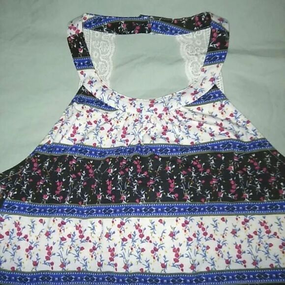 🌻3/$15 Colorful floral striped halter summer top blouse - Picture 2 of 4